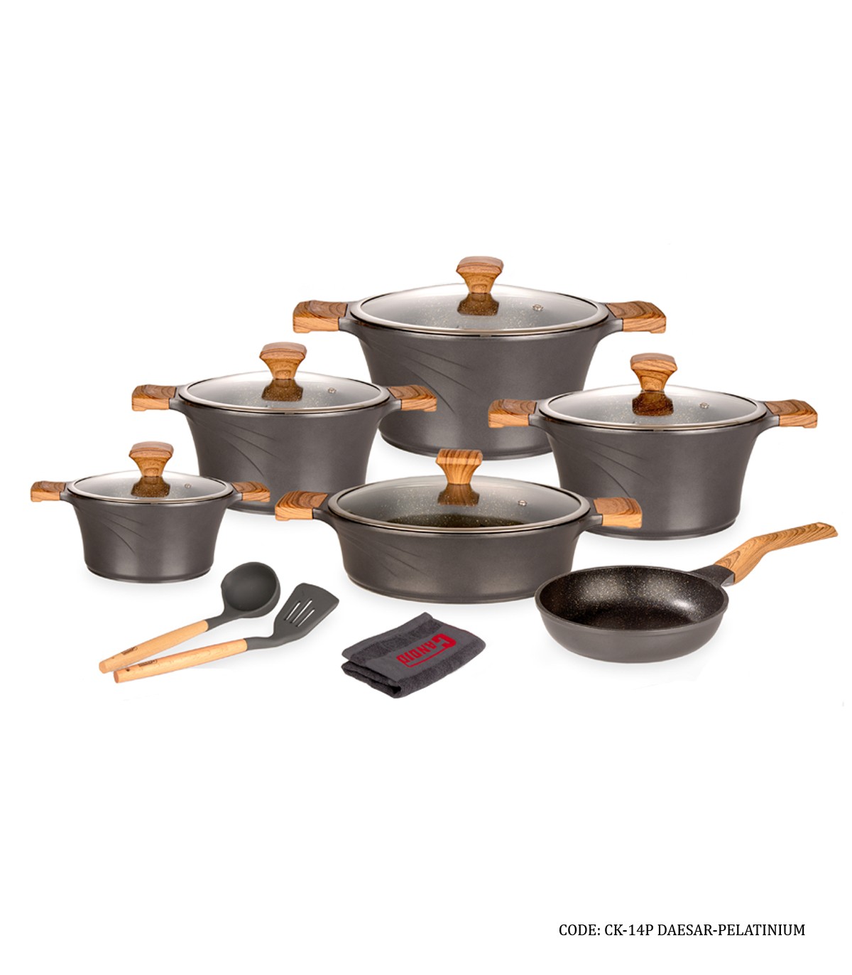 سرویس قابلمه گرانیتی 14پارچه کاندید مدل سزار رنگ تیتانیوم