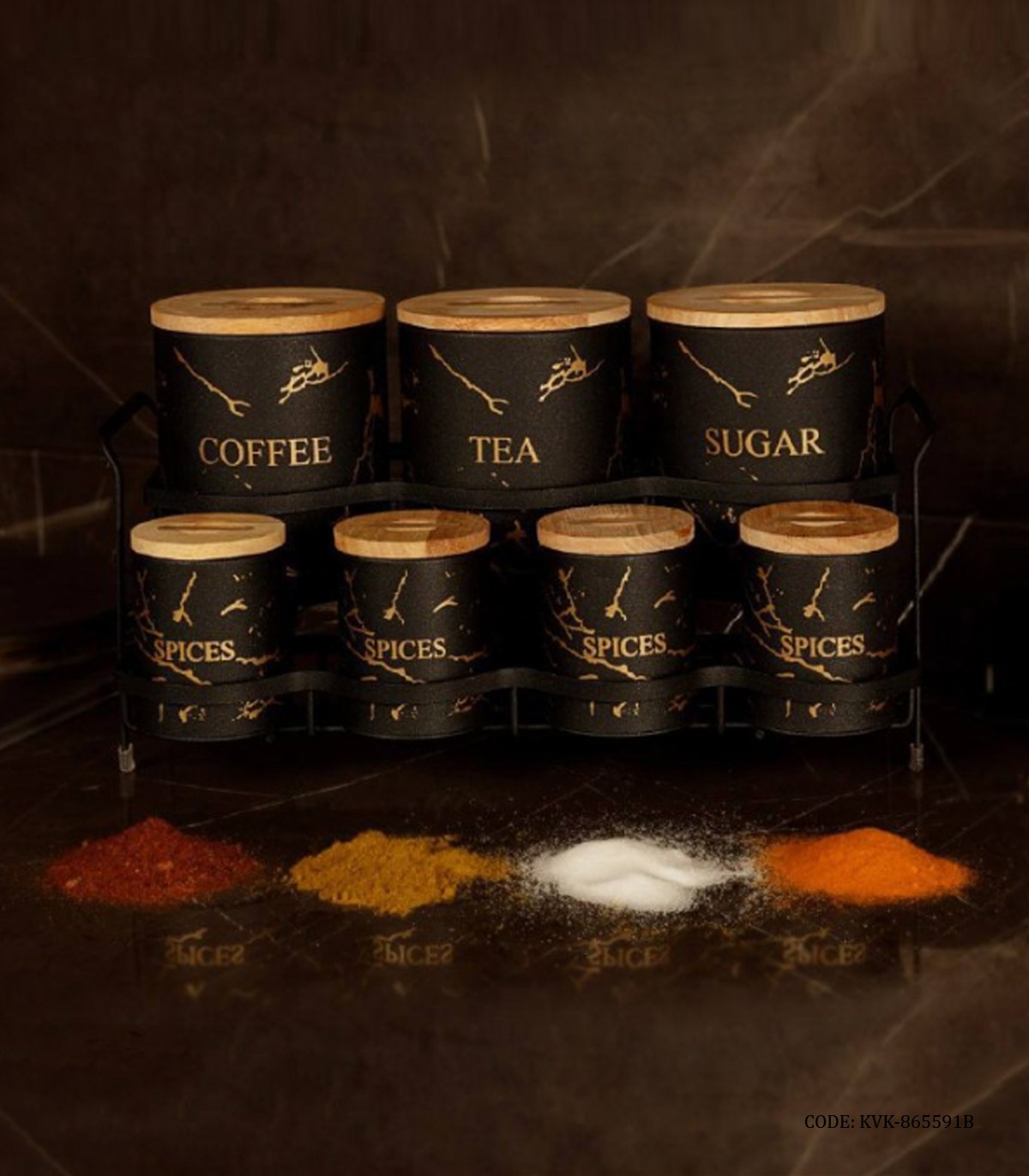 ست پاسماوری استند دار فلزی 15 تکه BVK طرح Marble مشکی