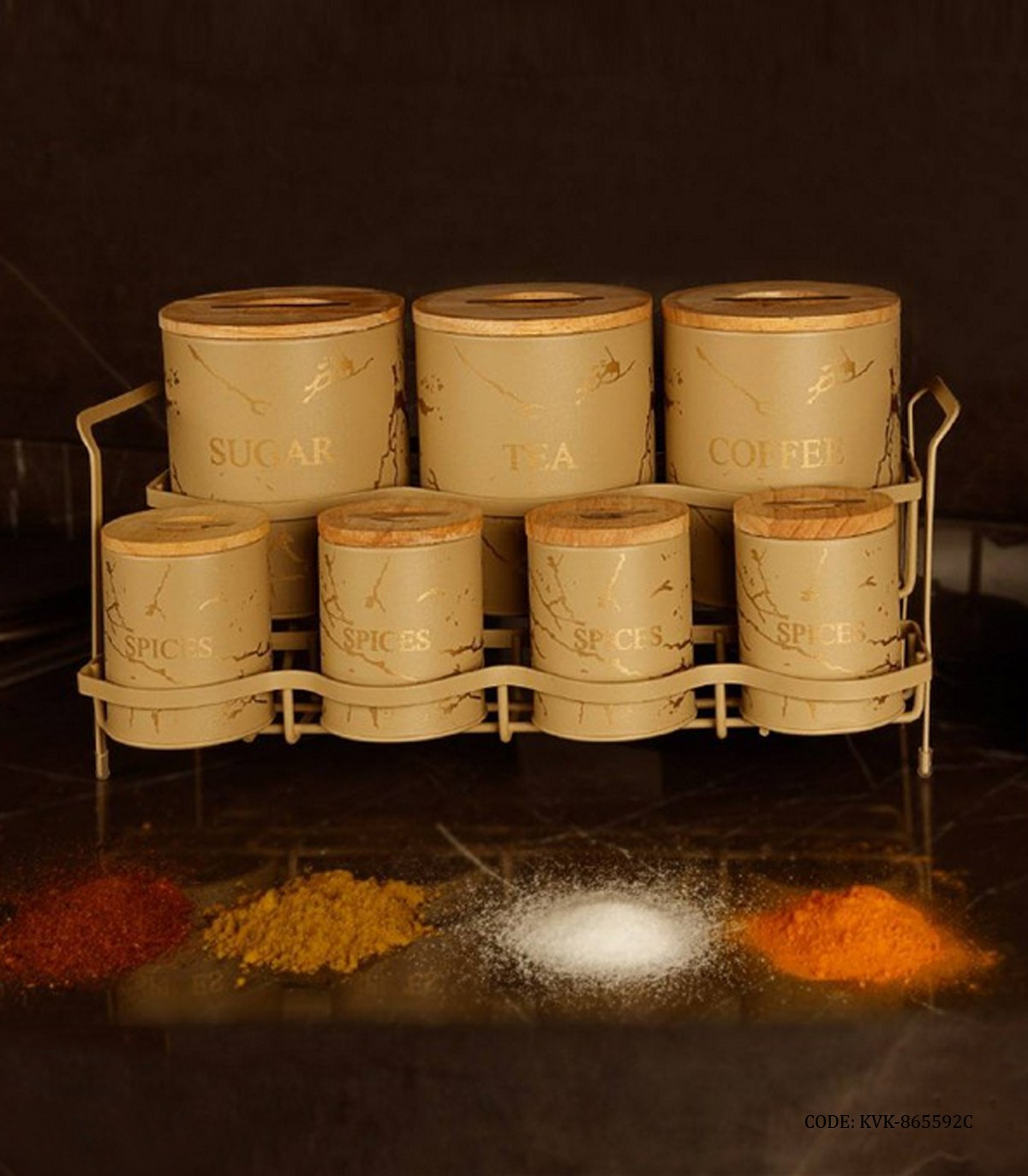 ست پاسماوری استند دار فلزی 15 تکه BVK طرح Marble کرم