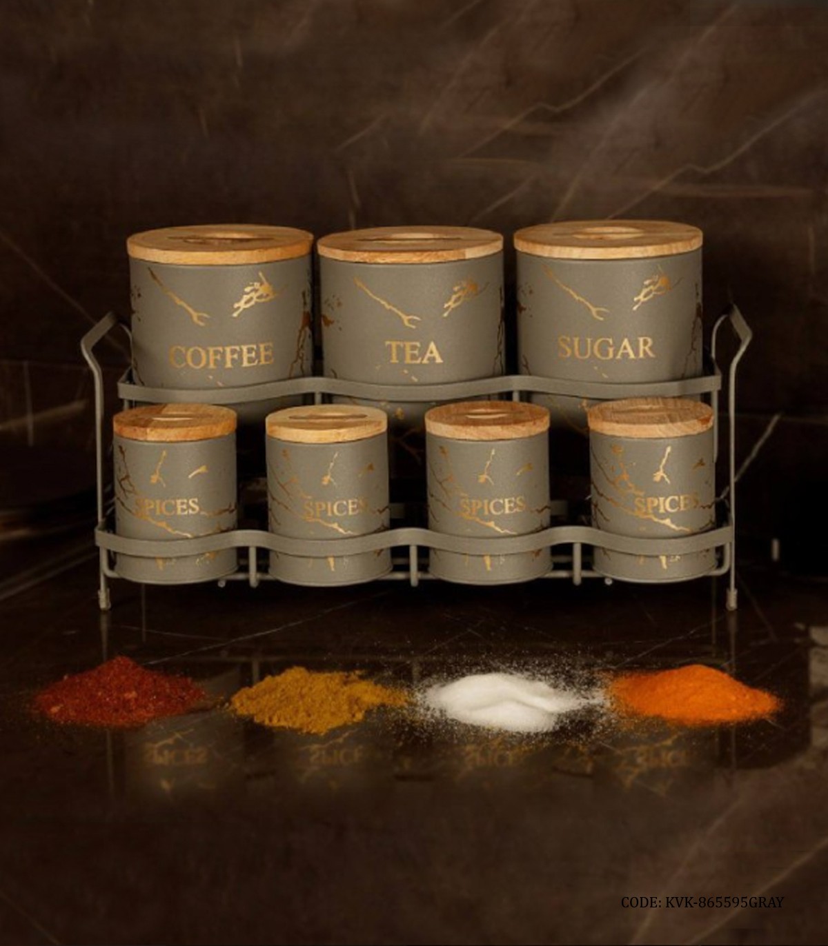 پاسماوری استند دار فلزی 15 تکه BVK طرح Marble طوسی طلایی