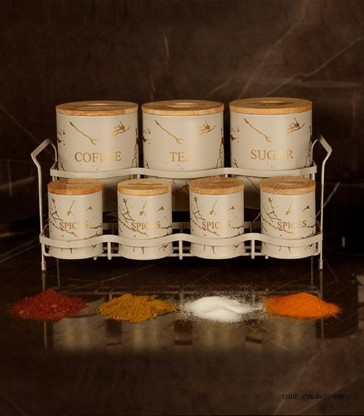 ست پاسماوری استند دار فلزی 15 تکه BVK طرح Marble سفید