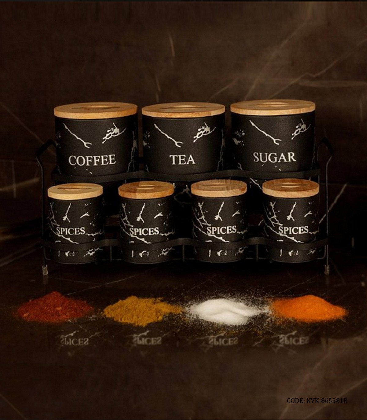 ست پاسماوری استند دار فلزی 15 تکه BVK طرح Marble مشکی سفید