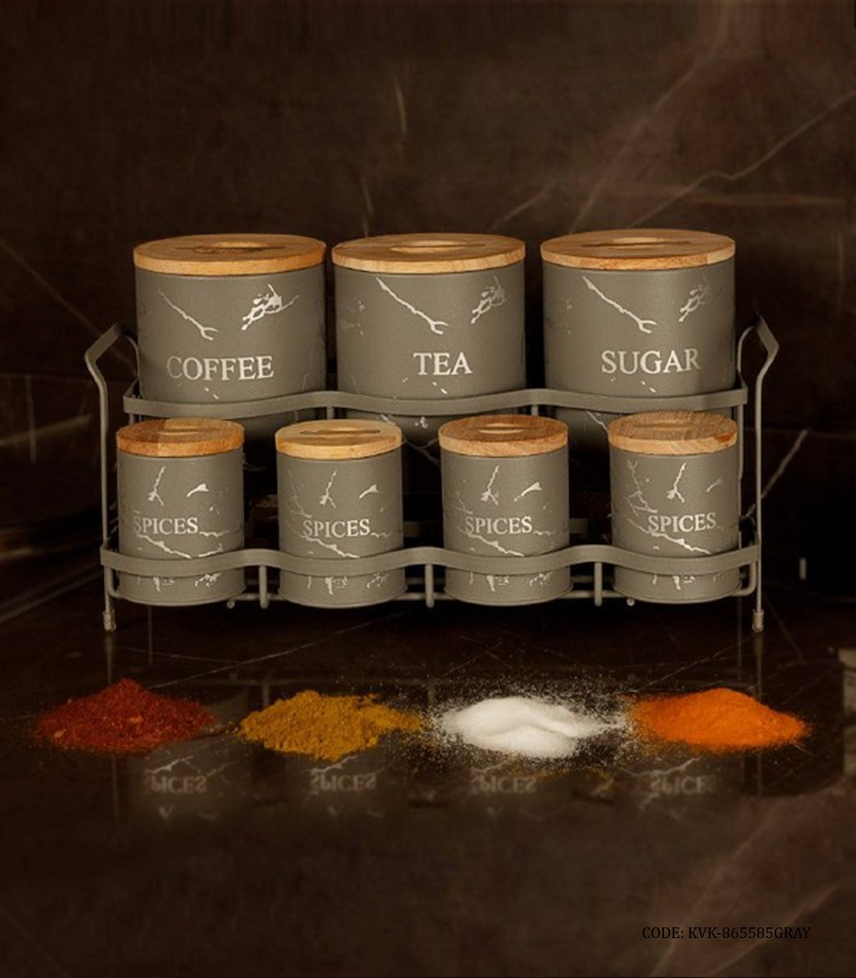 پاسماوری استند دار فلزی 15 تکه BVK طرح Marble طوسی نقره ای