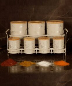 ست پاسماوری استند دار فلزی 15 تکه BVK طرح Marble سفید نقره ای