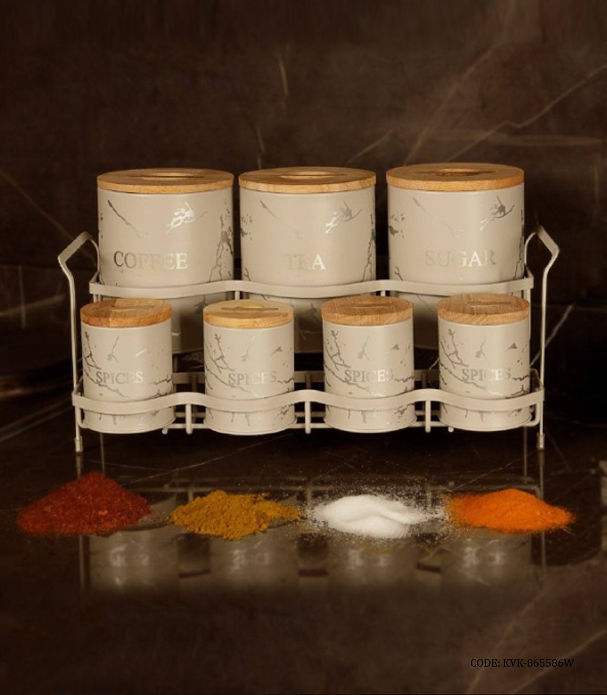 ست پاسماوری استند دار فلزی 15 تکه BVK طرح Marble سفید نقره ای