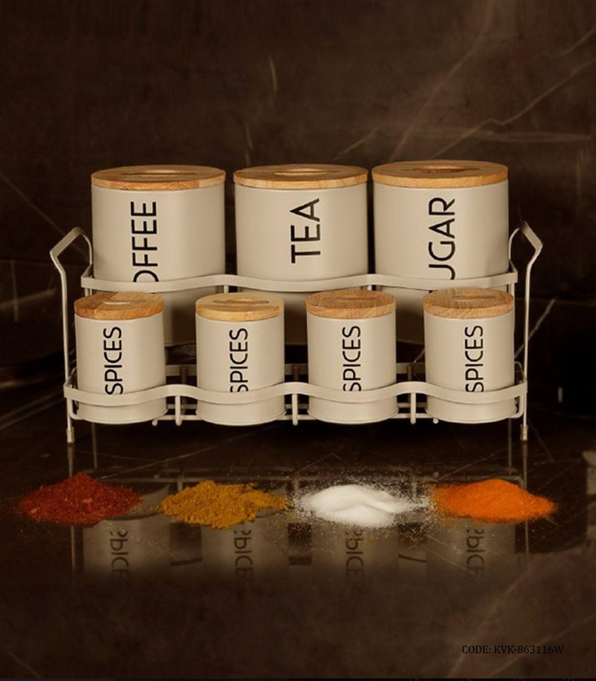 ست پاسماوری و جای ادویه استند دار فلزی 15 تکه طرح SMART سفید