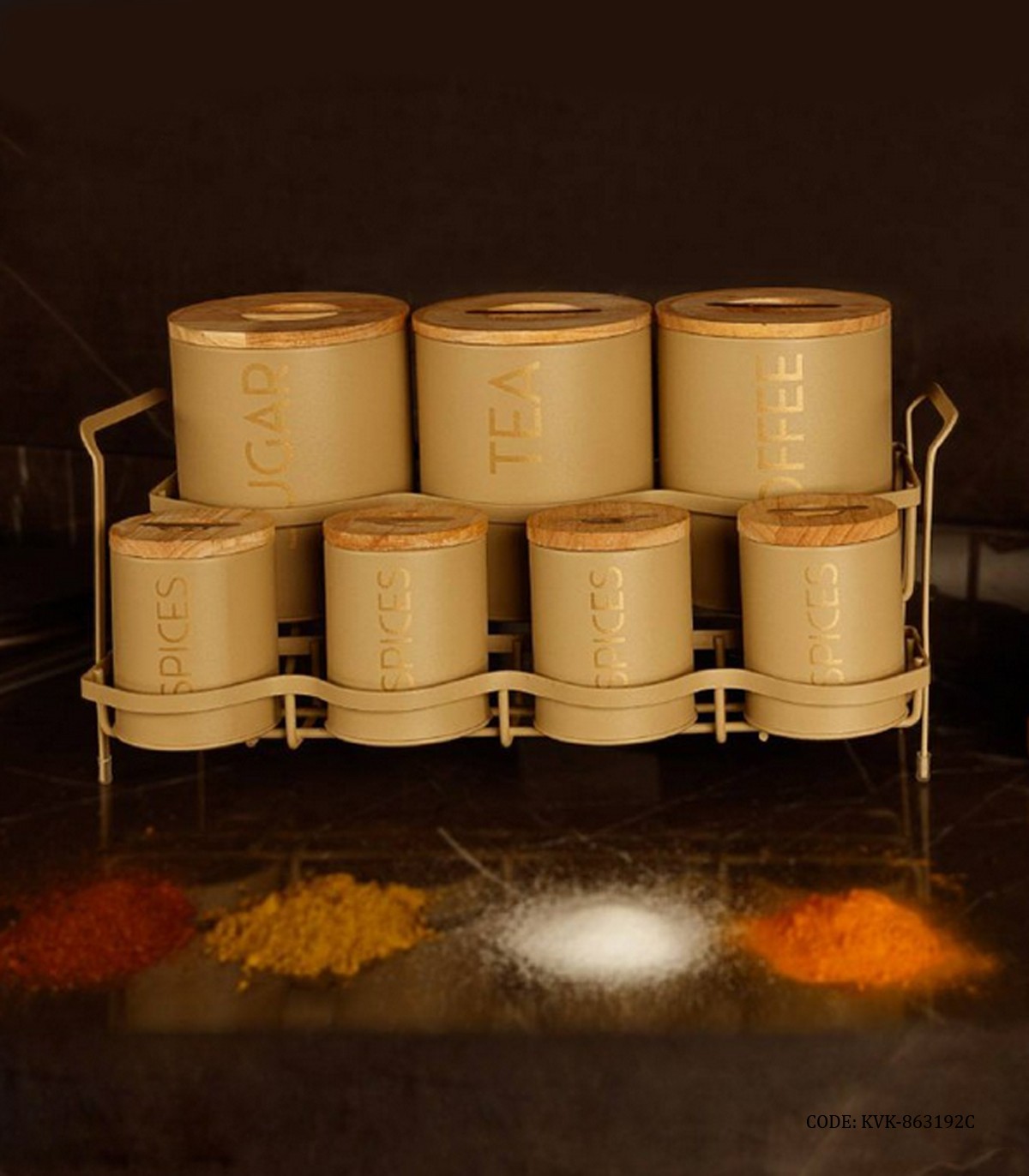 ست پاسماوری و جای ادویه استند دار فلزی 15 تکه طرح SMART کرم