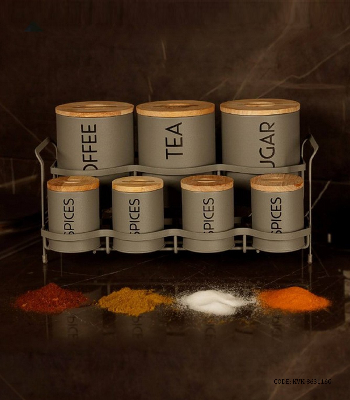 ست پاسماوری و جای ادویه استند دار فلزی 15 تکه طرح SMART طوسی