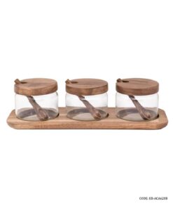 جا ادویه چوبی استند دار 3 عددی با قاشق چوبی