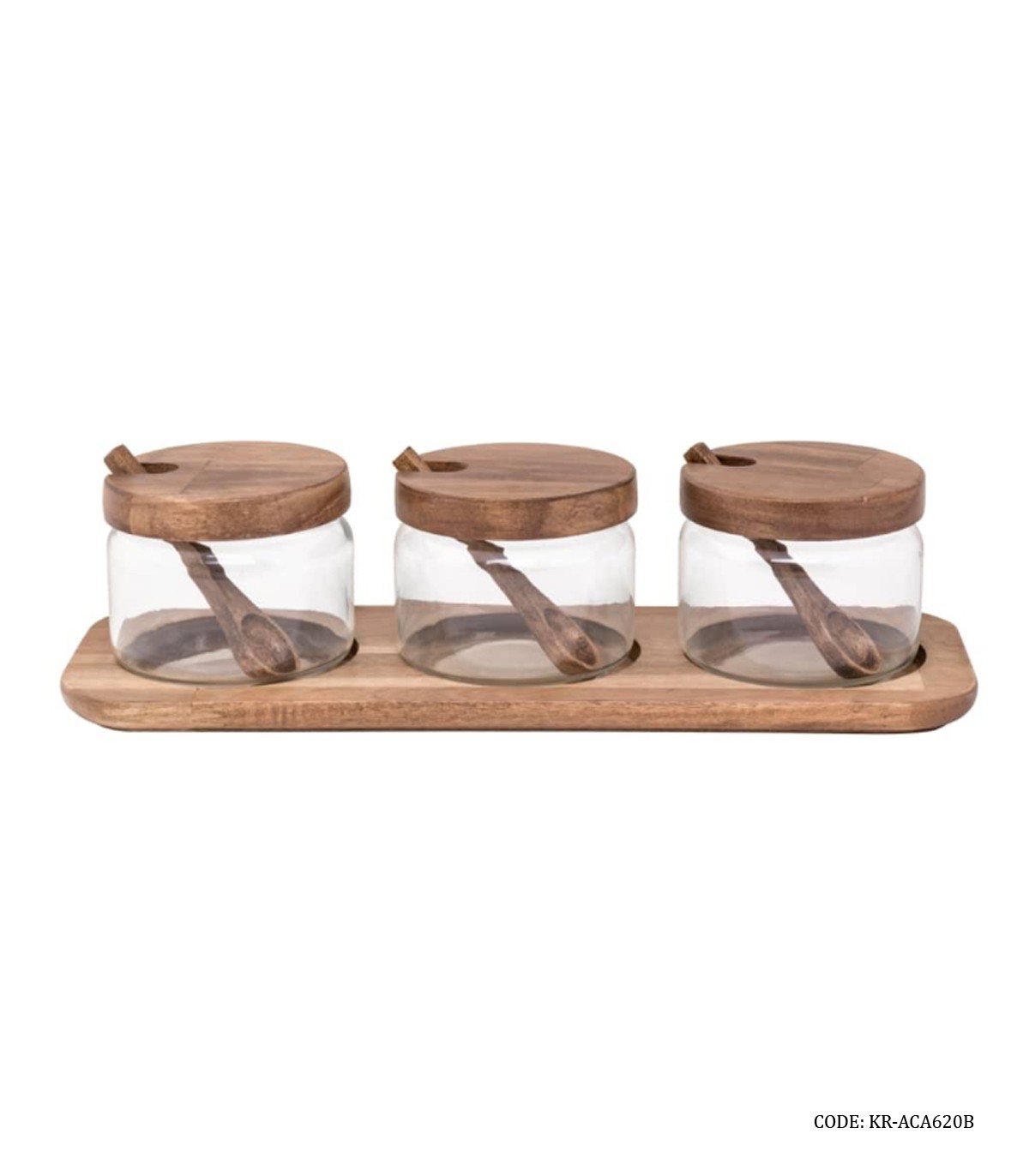 جا ادویه چوبی استند دار 3 عددی با قاشق چوبی