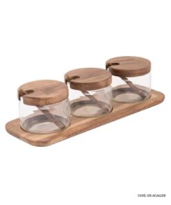 جا ادویه چوبی استند دار 3 عددی با قاشق چوبی