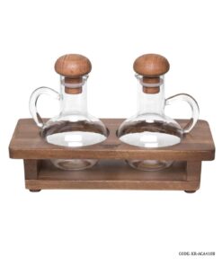 آبلیمو خوری و روغن ریز زیتون شیشه ای با استند چوبی