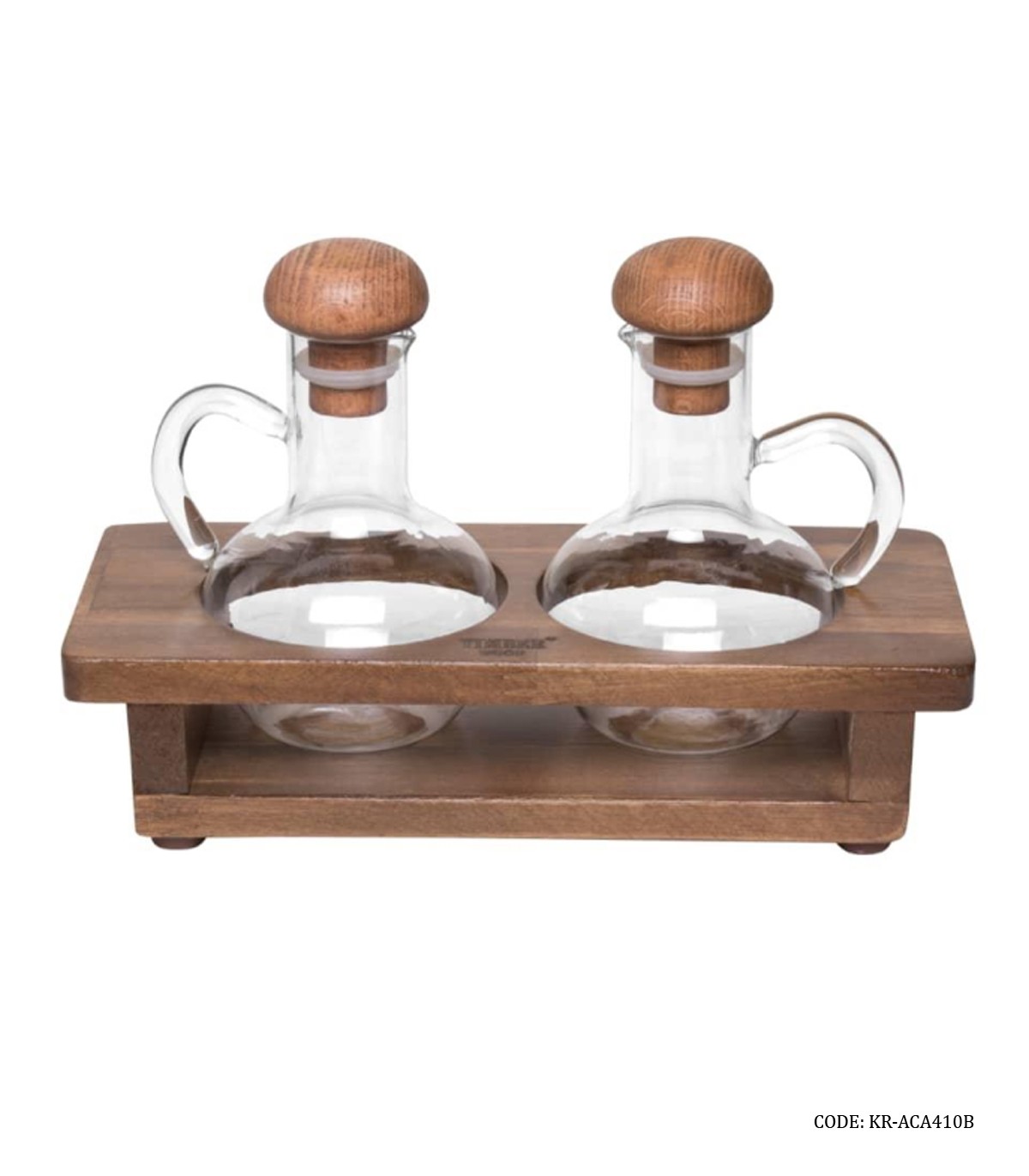آبلیمو خوری و روغن ریز زیتون شیشه ای با استند چوبی