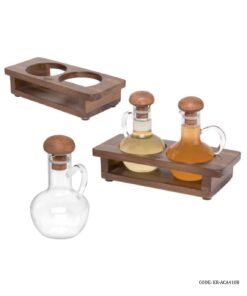 آبلیمو خوری و روغن ریز زیتون شیشه ای با استند چوبی