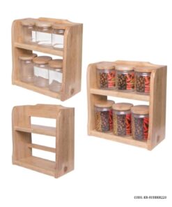 ست پاسماوری و جای ادویه استند دار چوبی 13 پارچه قهوه ای روشن