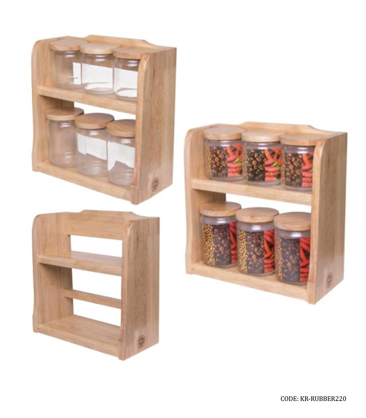 ست پاسماوری و جای ادویه استند دار چوبی 13 پارچه قهوه ای روشن