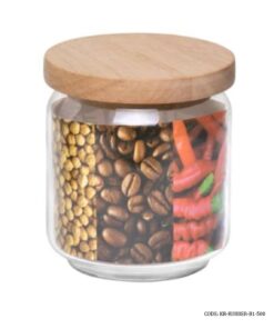 بانکه حبوبات شیشه ای درب چوبی 500 میل