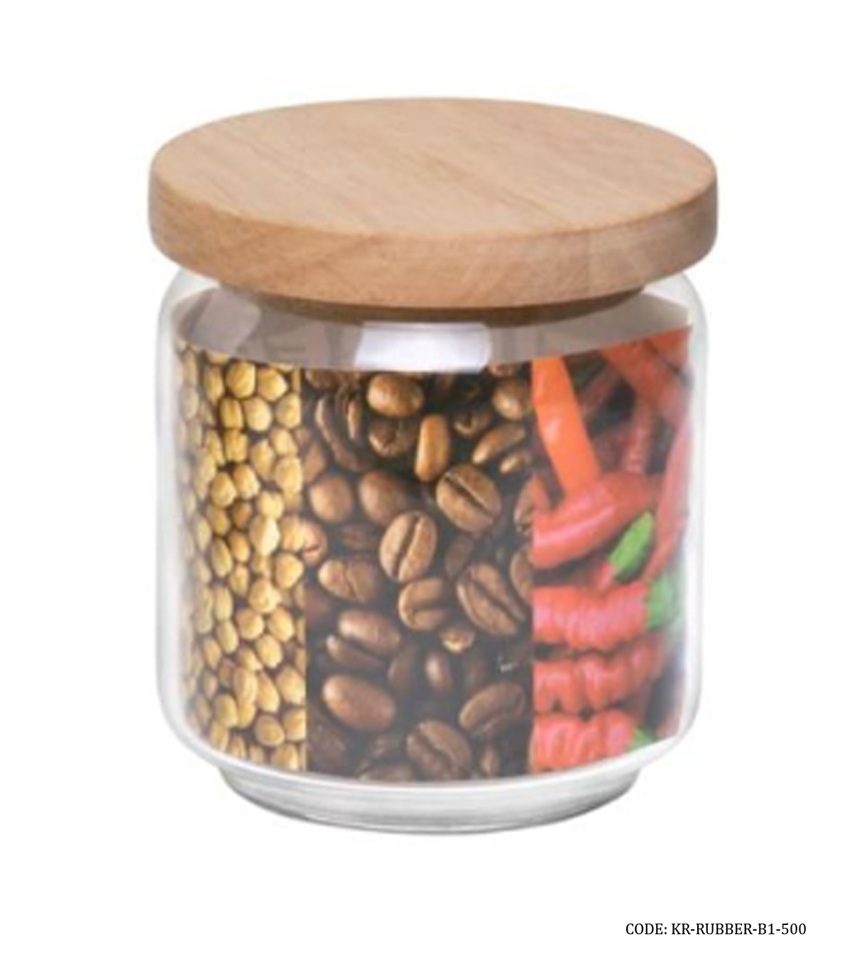 بانکه حبوبات شیشه ای درب چوبی 500 میل