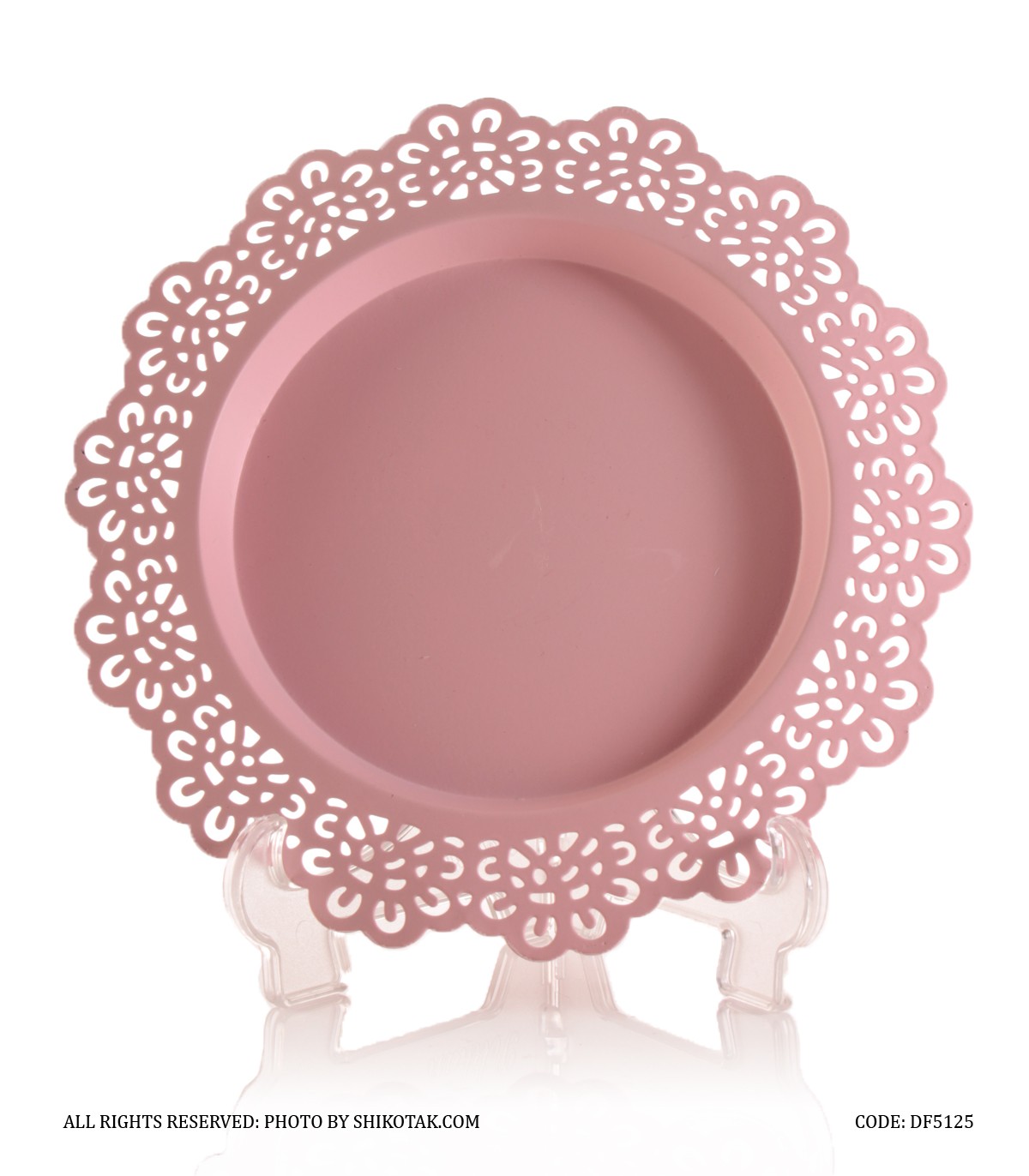 سینی شمع لبه توری طرح ایکیا رنگ صورتی