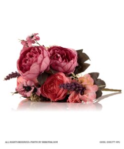 دسته گل مصنوعی رز صورتی و گلبهی مدل 377-9