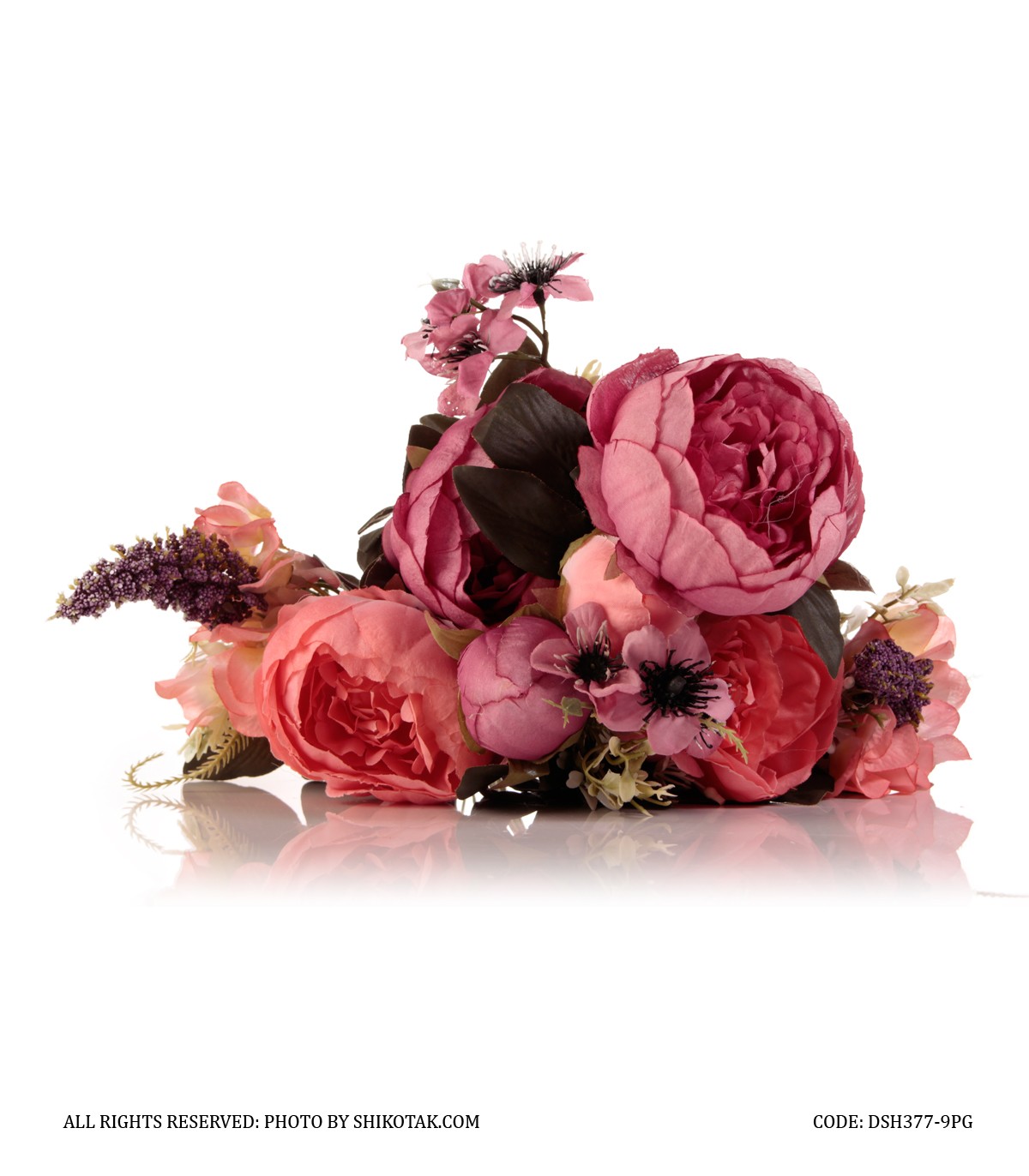 دسته گل مصنوعی رز صورتی و گلبهی مدل 377-9