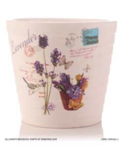 گلدان سفالی سفید گل طبیعی طرح گل های لوندر