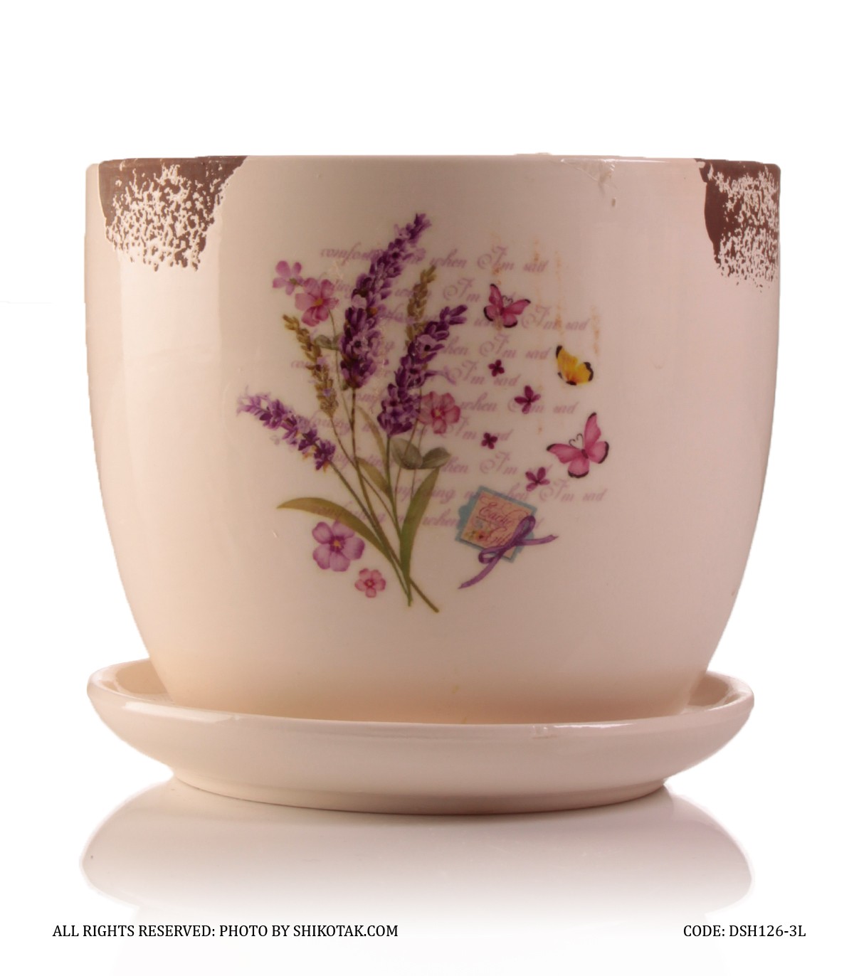 گلدان و زیر گلدانی سرامیکی طرح Lavendr Love Letter