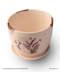 گلدان و زیر گلدانی سرامیکی طرح دسته گل