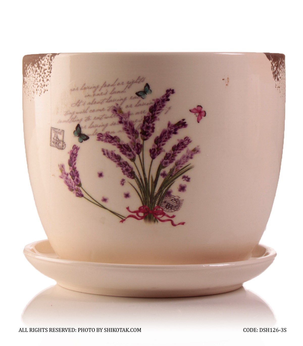 گلدان و زیر گلدانی سرامیکی طرح دسته گل