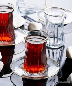 استکان نلعبکی لب طلایی کمر باریک ترک طرح Hürrem Serisi راه راه