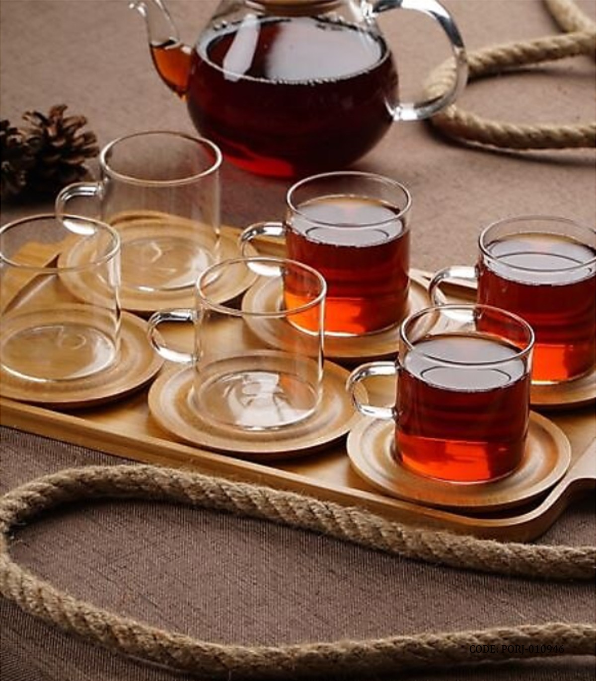 سرویس فنجان نلعبکی چای خوری ترک با سینی بامبو