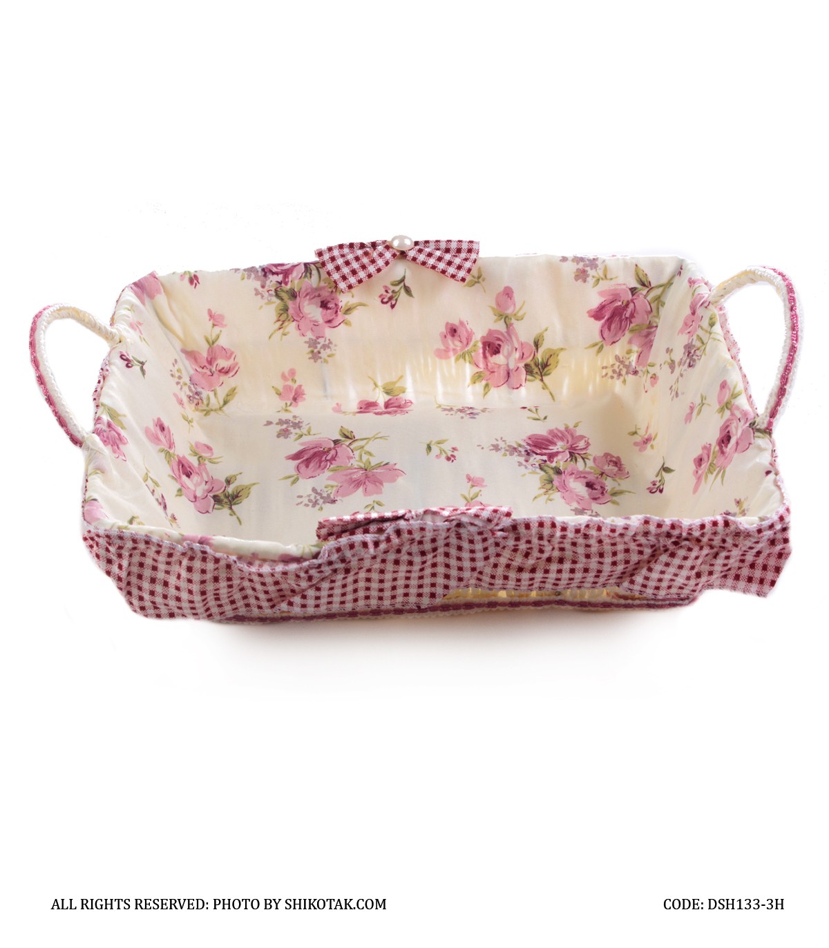 سبد نان حصیری عروس با کاور پارچه ای طرح Rose