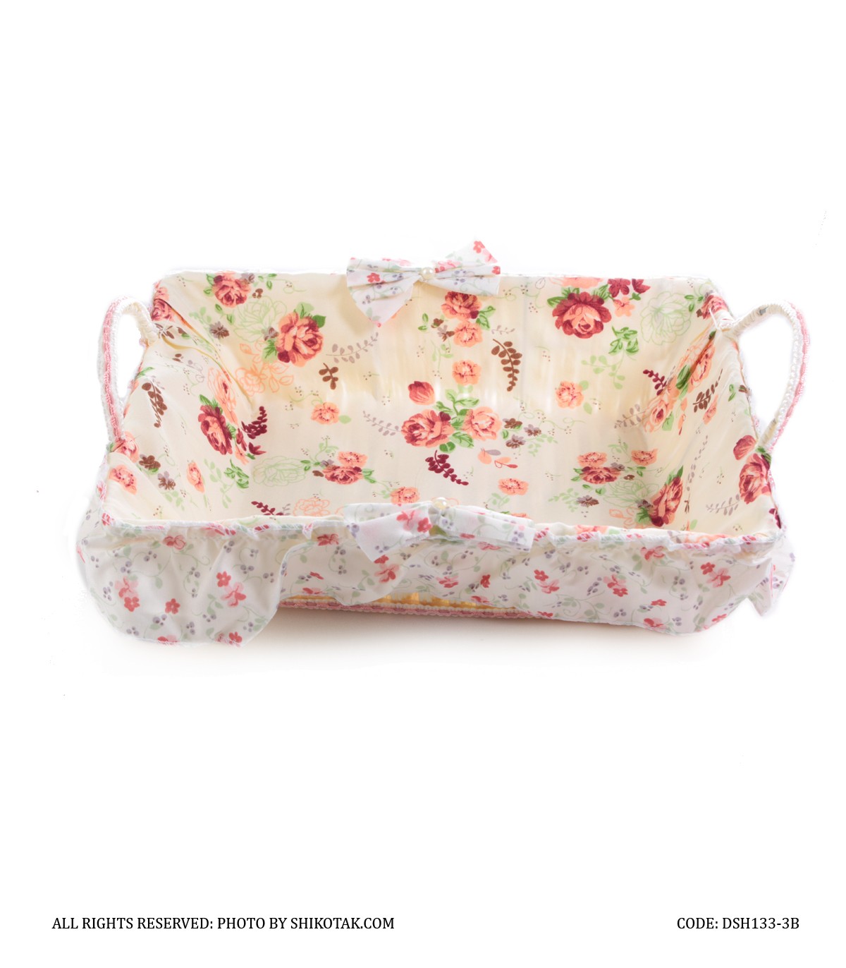 سبد نان پارچه ای حصیری عروس طرح Rose Flower