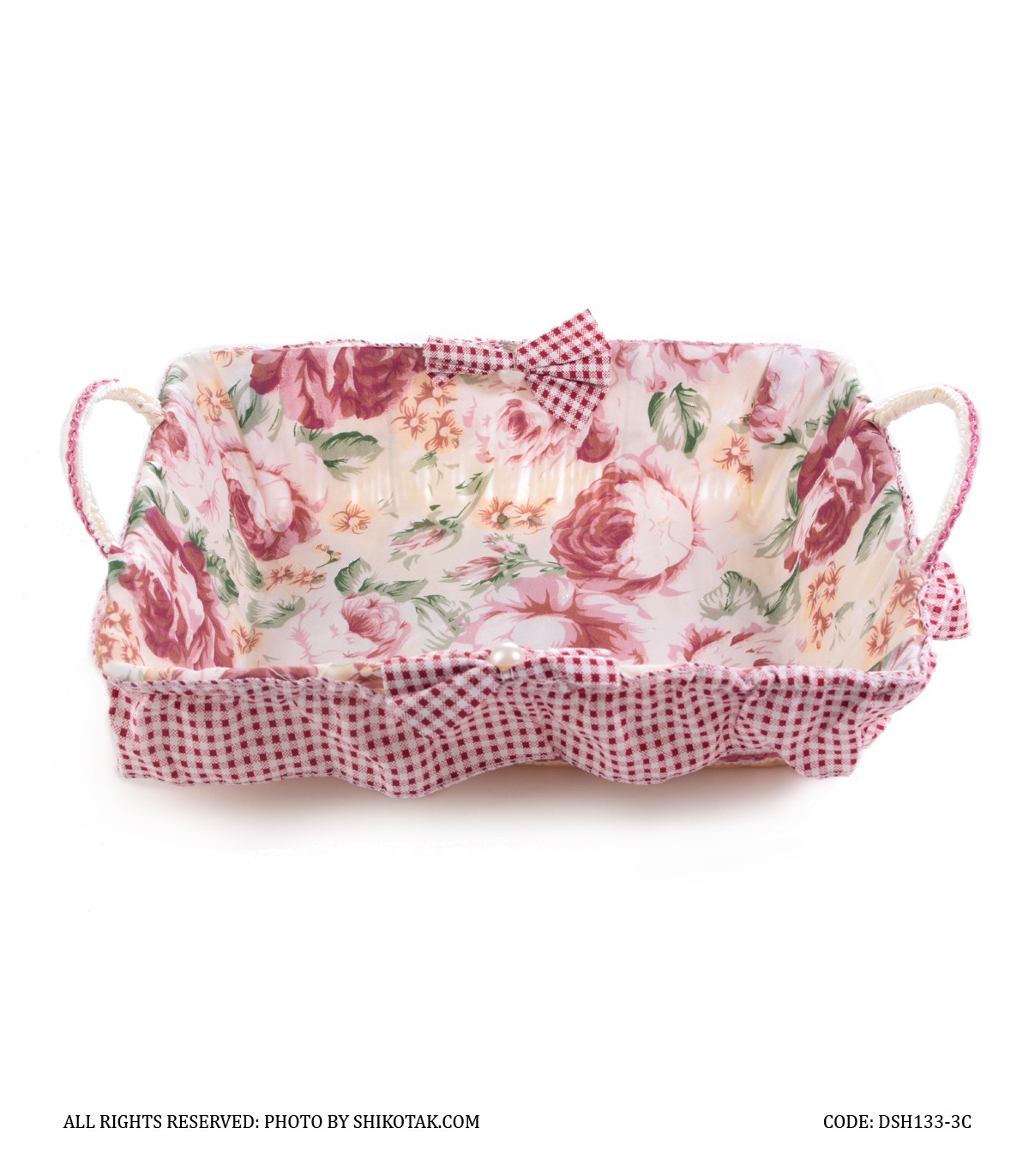 سبد نان حصیری مستطیل گلدار طرح Rosy