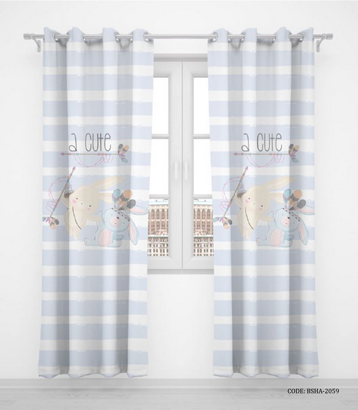 پرده پانچی پسرانه دو تکه مدل Cute Rabbit