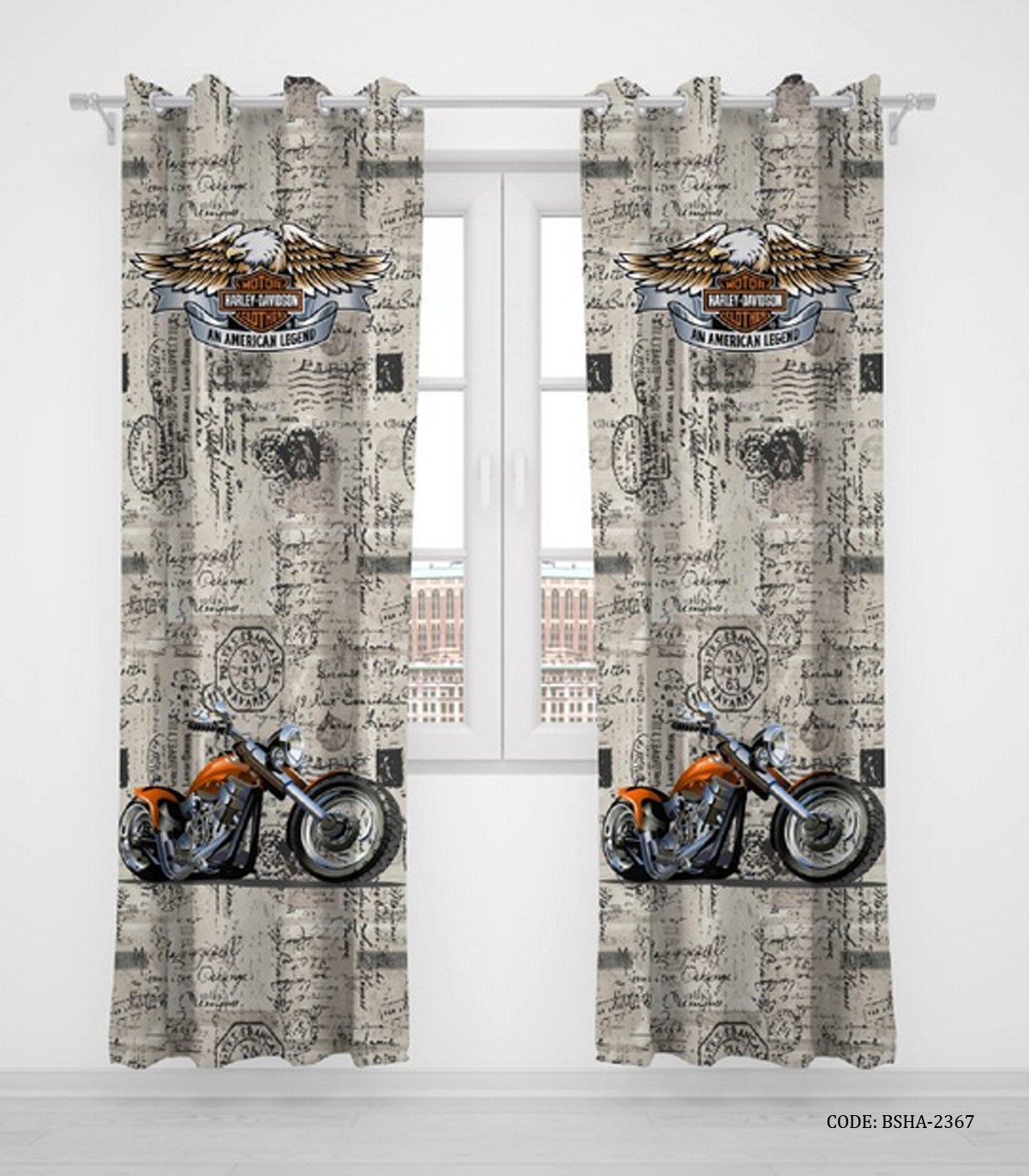 پرده پانچی اتاق پسرانه طرح موتور مدل Harley Davidson
