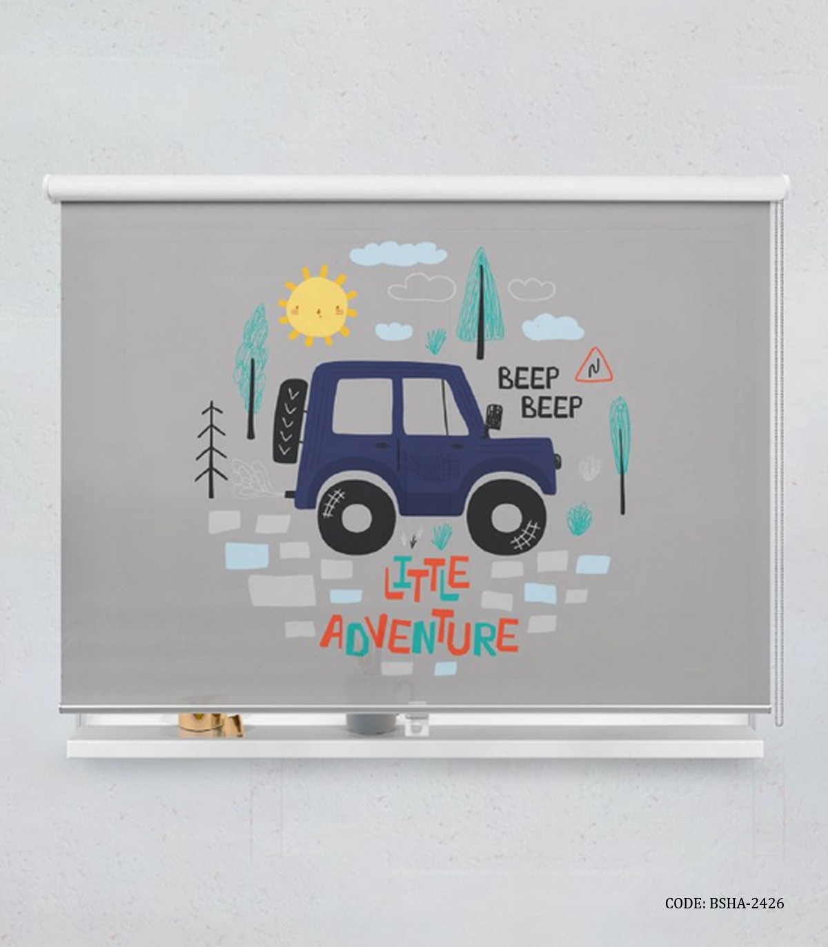 پرده شید اتاق کودک پسرانه طرح ماشین مدل Little Adventure