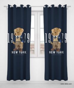 پرده پانچی اتاق کودک پسر دو تکه مدل خرس پولو