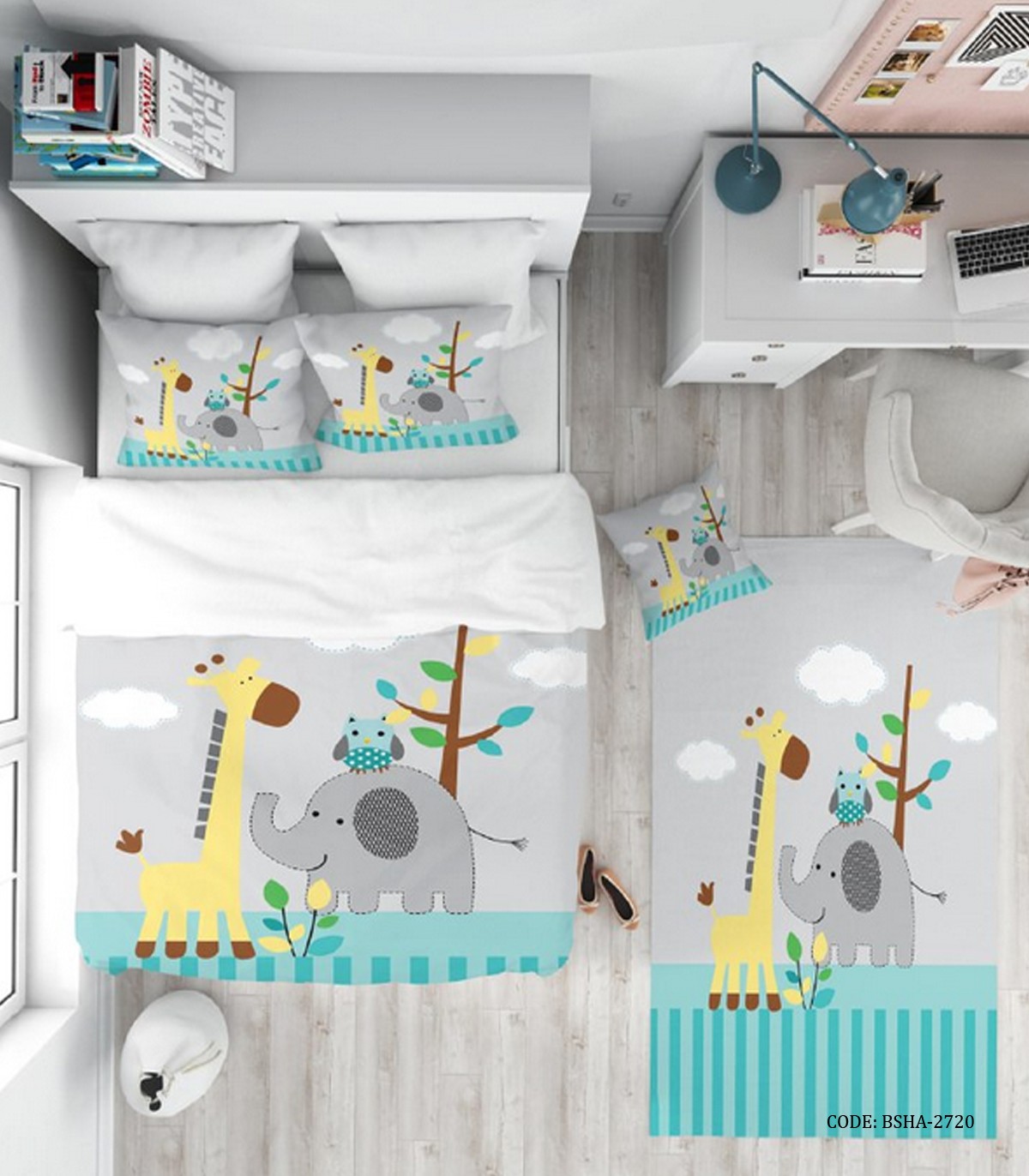 روتختی پسرانه 4 تکه طرح کودکانه مدل فیل و زرافه