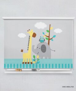 پرده شید اتاق پسرانه طرح کودکانه مدل فیل و زرافه