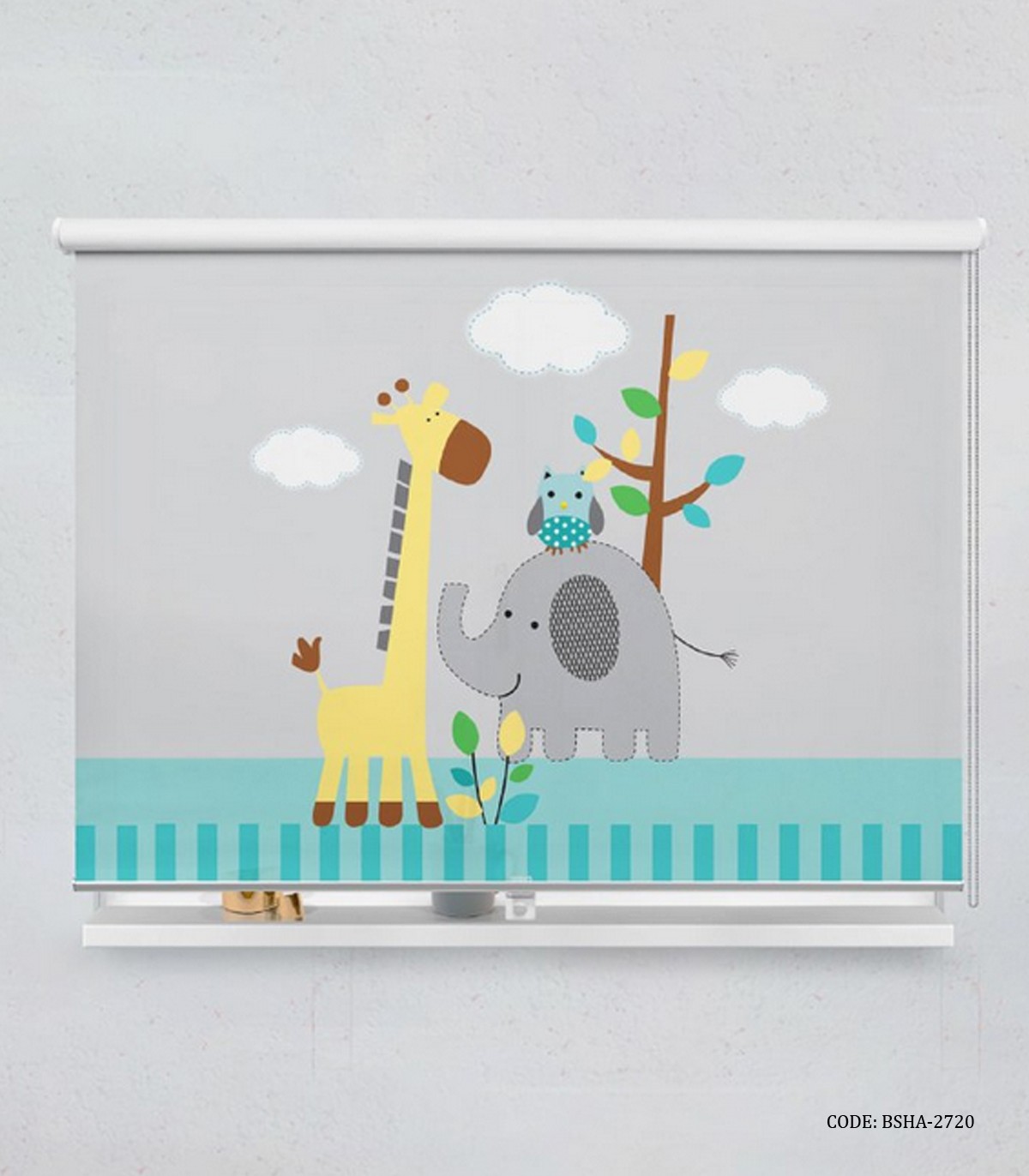 پرده شید اتاق پسرانه طرح کودکانه مدل فیل و زرافه