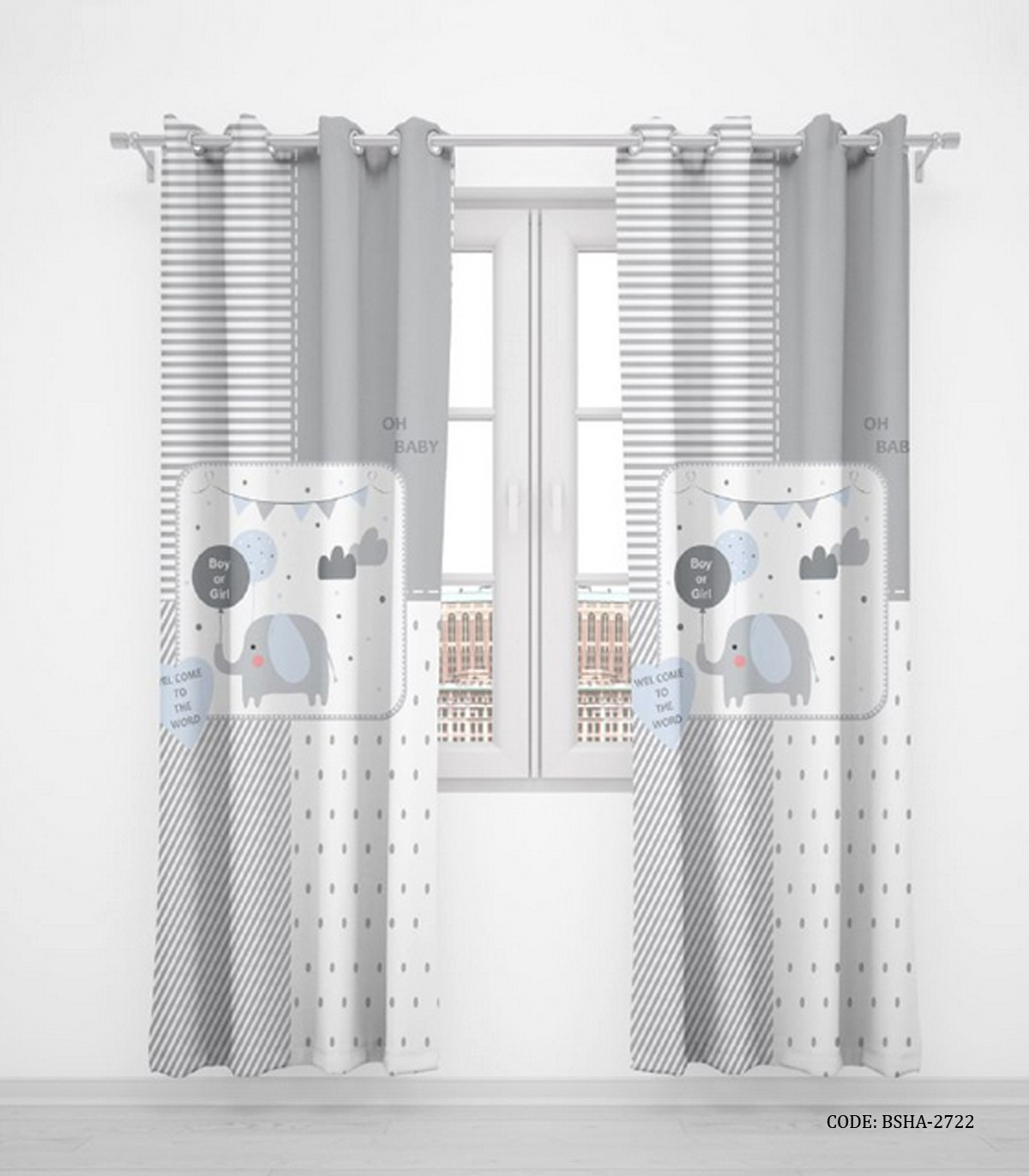 پرده پانچی دخترانه و پسرانه دو تکه طوسی فیل مدل Boy or Girl