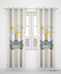 پرده پانچی کودکانه دخترانه و پسرانه دو تکه مدل Cute Giraffe