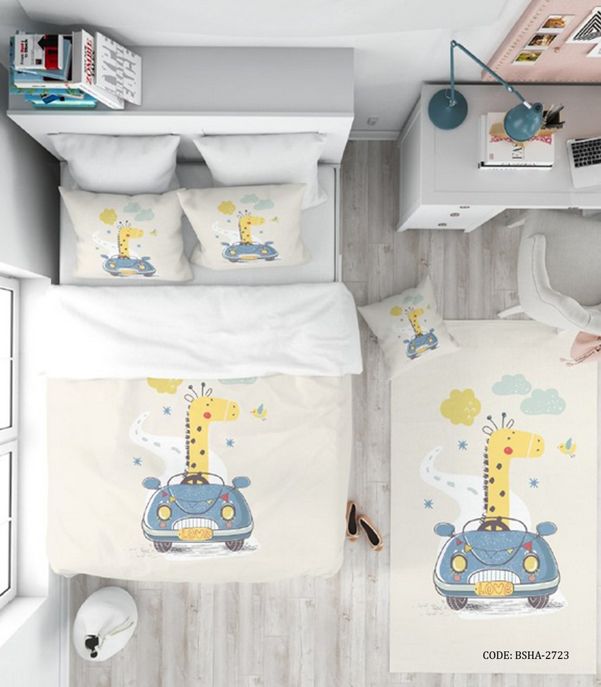 روتختی کودکانه دخترانه و پسرانه 4 تکه مدل Cute Giraffe