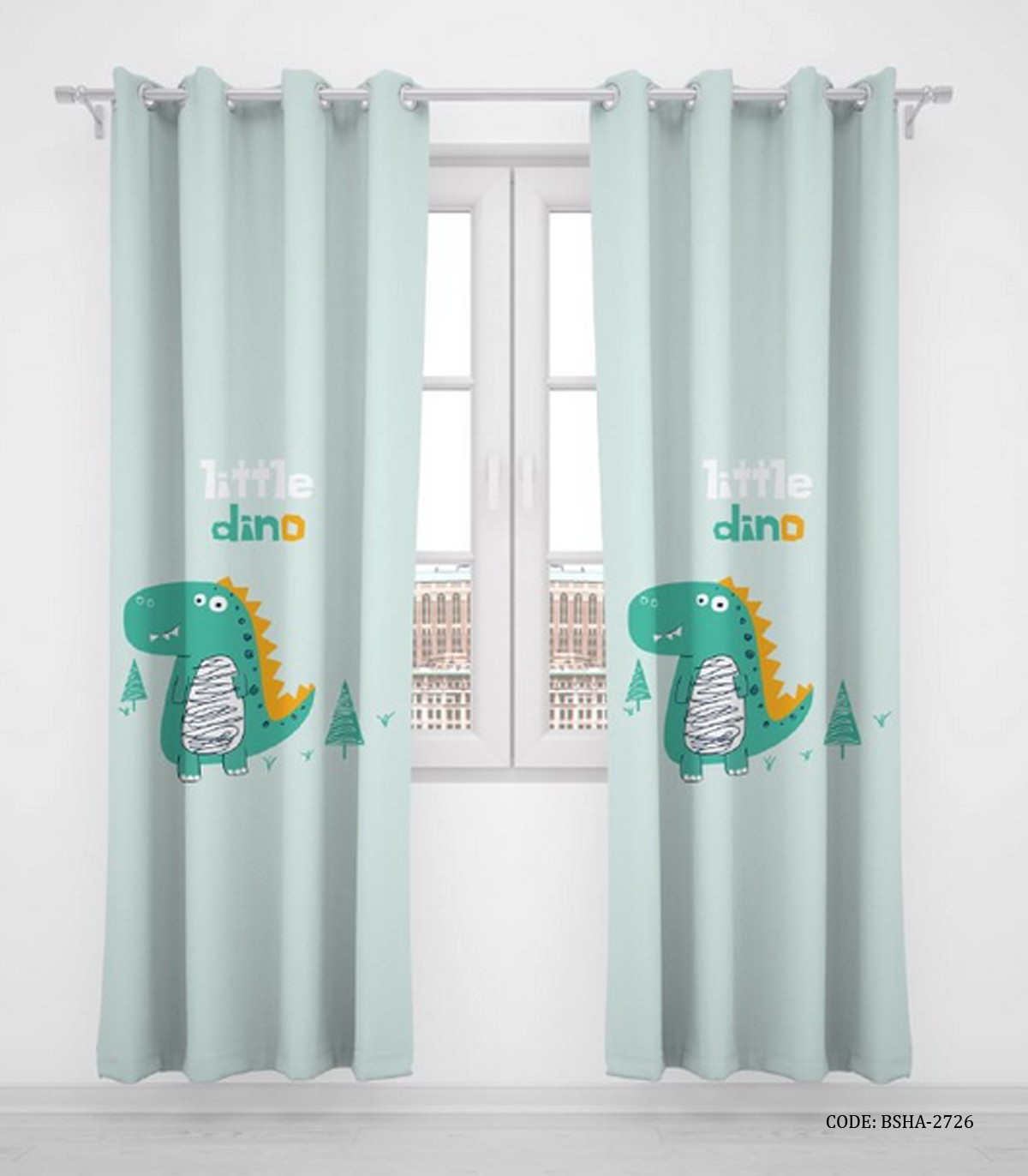 پرده پانچی کودک پسرانه دو تکه طرح دایناسور مدل Little Dino