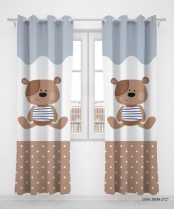 پرده پانچی اتاق کودک پسر دو تکه طرح خرس مدل Little Bear