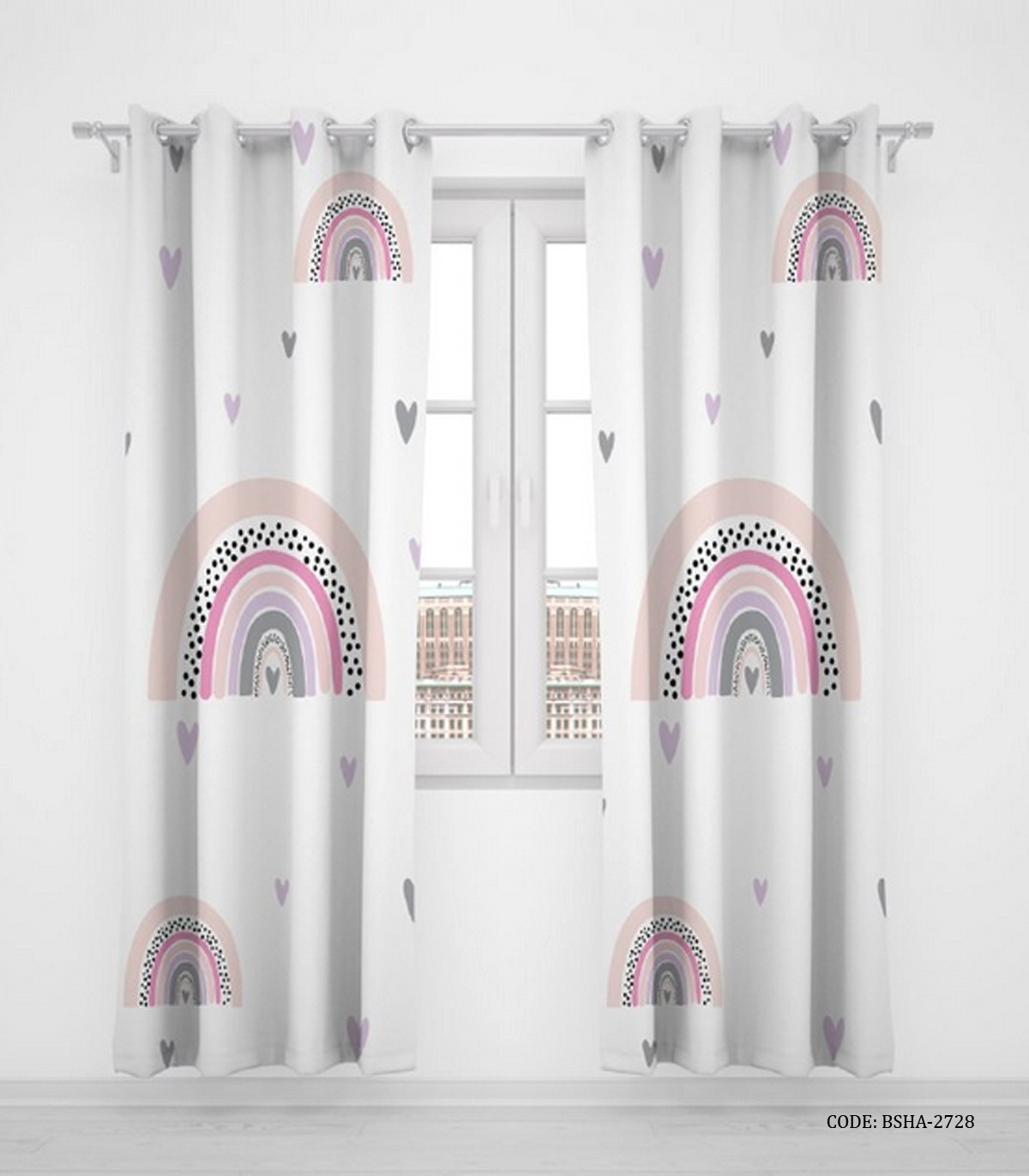 پرده پانجی دخترانه دو تکه طرح رنگین کمان مدل Beautiful Rainbow