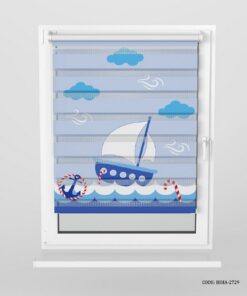 پرده زبرا اتاق کودک پسر طرح قایق و لنگر مدل Blue Boat