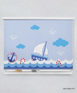 پرده شید اتاق کودک پسر طرح قایق و لنگر مدل Blue Boat