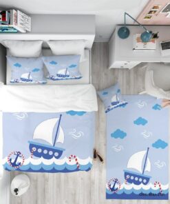 روتختی اتاق کودک پسر 4 تکه طرح قایق و لنگر مدل Blue Boat